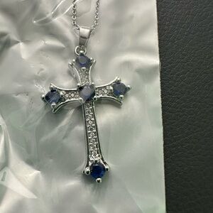 Elegant Silver and Blue Cross Pendant Necklace